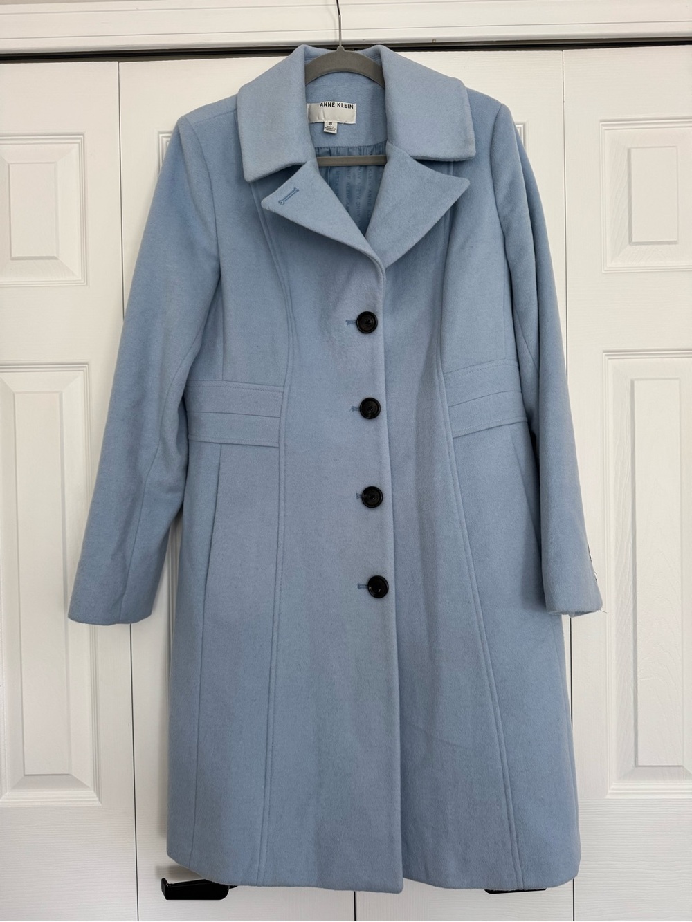 Anne Klein Powder Blue Single-Breasted Wool-Blend Pea Coat
